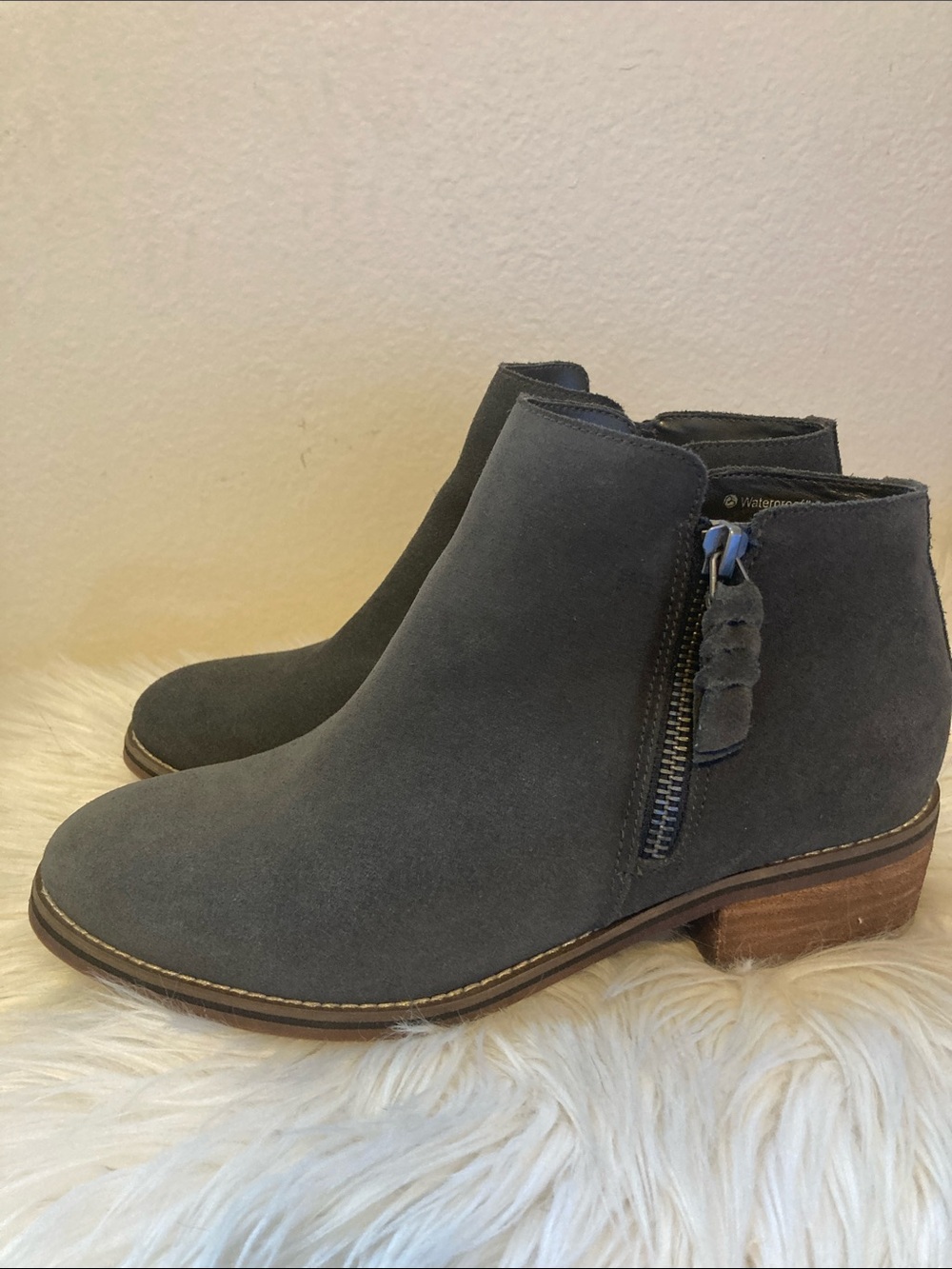 Blondo Gray Suede Ankle Booties with Side Zip